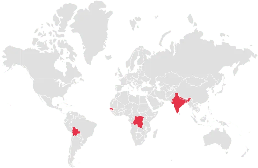 Les 13 pays d’intervention et d’activités d’Action Damien.